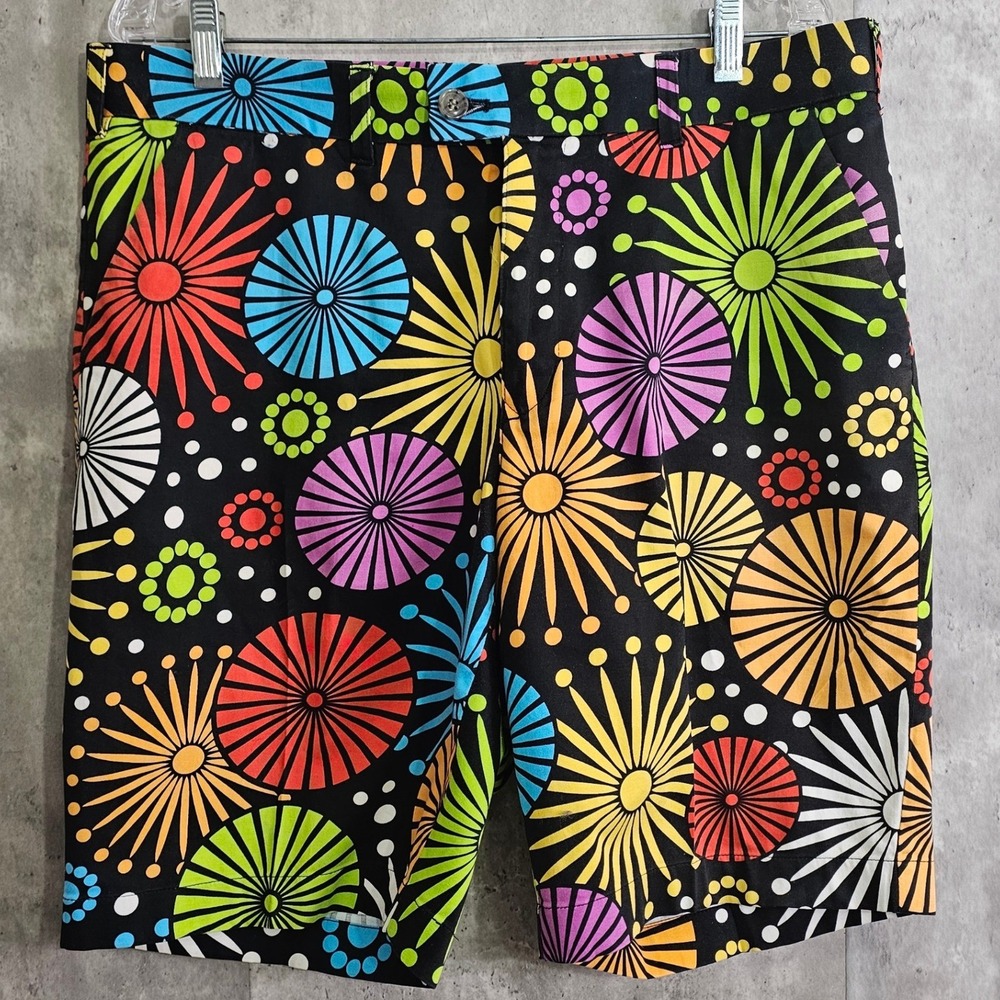 Loudmouth Ferris Wheel Firework Print Golf Shorts Mens 36 Stretch Tech Mens 36